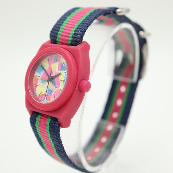Nixon The Small Time Teller Pink Multicolor 26mm Watch Nylon Strap w New Battery - Picture 10 of 14